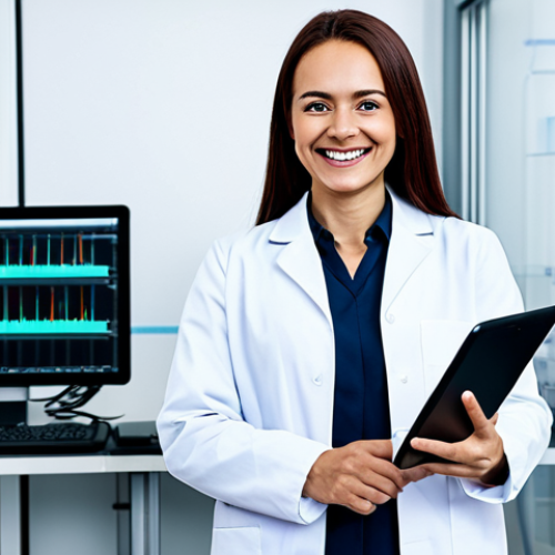 Home 11 **
"A professional female engineer in a fully clothed, modest lab coat, standing in a clean, modern research laboratory with advanced equipment. She is smiling confidently, holding a tablet displaying data. Safe for work, appropriate content, perfect anatomy, correct proportions, well-formed hands, natural pose, professional, family-friendly, high-quality rendering."
**