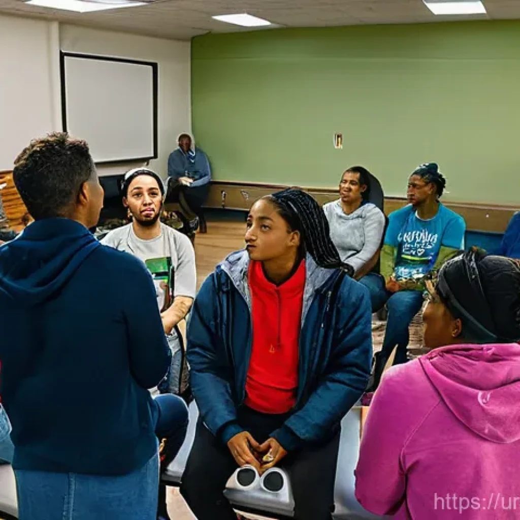 회복적 정의를 위한 자원봉사자 역할 - **Prompt 1: Restorative Justice Volunteers Facilitating Dialogue**
    "A vibrant and diverse group ...