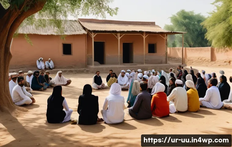 회복적 정의와 관련된 최신 연구 동향 - A warm and peaceful community gathering in a small rural Pakistani village, with diverse people from...