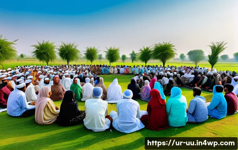 회복적 정의의 효과적인 실천을 위한 도구 - A diverse group of Urdu-speaking community members gathered in a traditional Pakistani village setti...