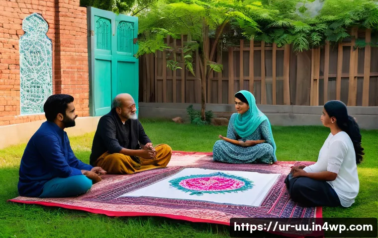 회복적 정의와 커뮤니티 구축의 중요성 - A community mediation scene in a traditional South Asian neighborhood, featuring diverse men and wom...