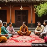 Home 18 회복적 정의와 갈등의 평화적 해결 - A peaceful community mediation scene set in a traditional South Asian village environment during day...