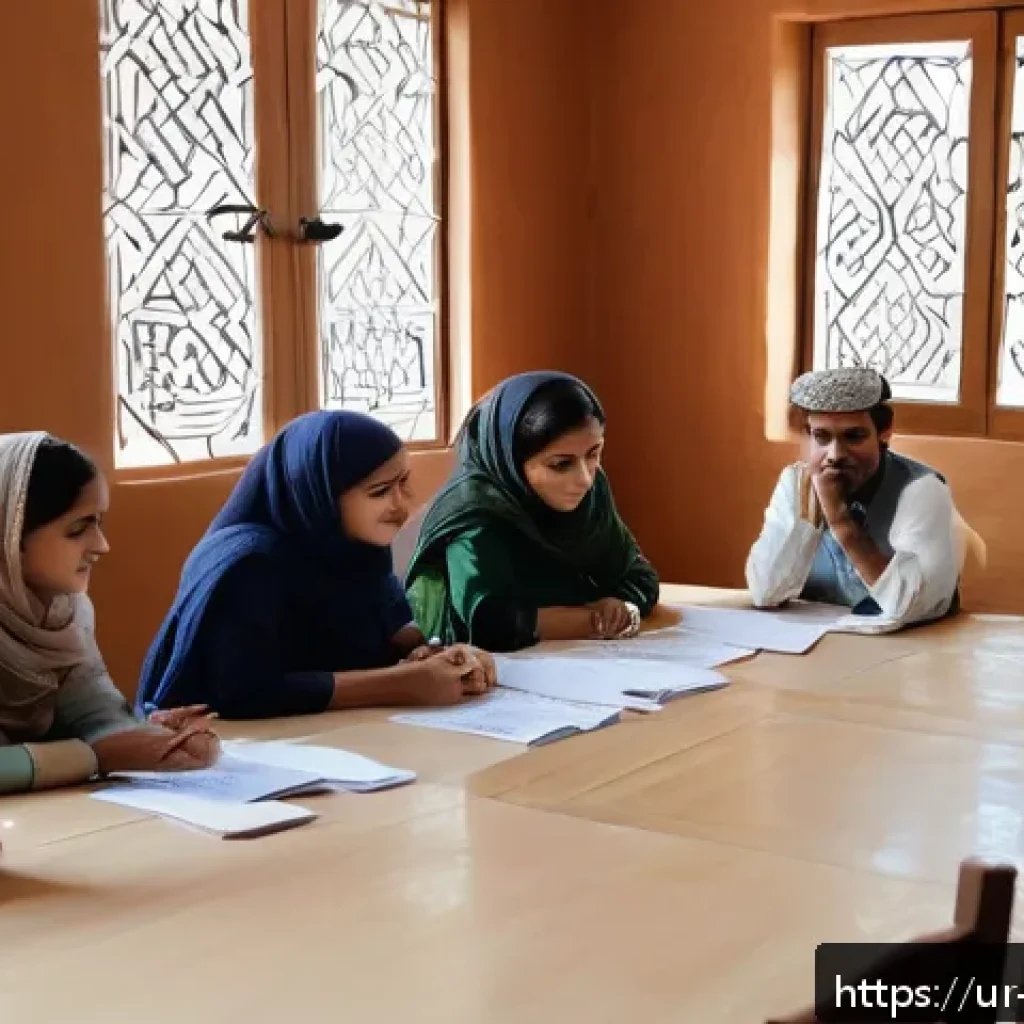 회복적 정의의 철학적 기초 존중과 신뢰 - A community mediation session in a traditional Pakistani setting, showing diverse men and women in m...