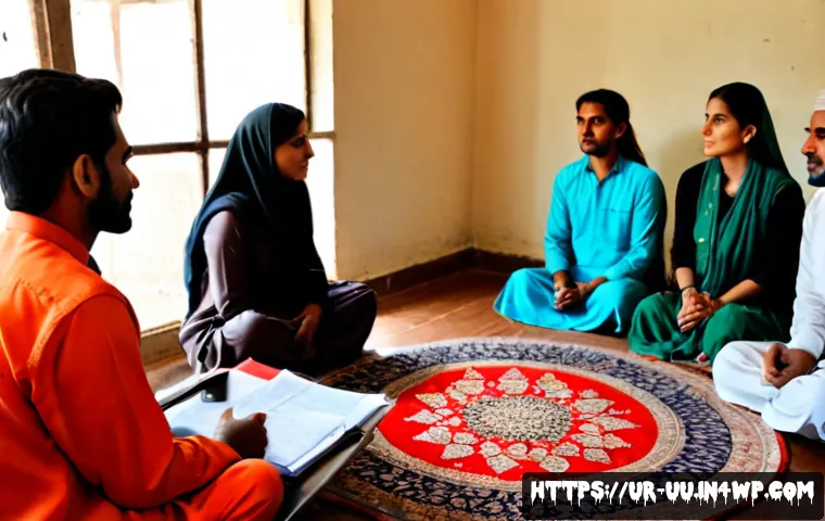 Home 17 회복적 정의와 범죄학의 만남 - Photorealistic restorative justice conference in a warm community mediation room in Lahore, diverse ...